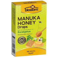 Blossom Health Manuka Honey Drops MGO 550+ Eucalyptus & Vit C 12 Pack