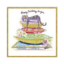 Blue Cat on Luxurious Cushions Greeting Card Artisan