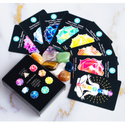 Chakra Card Set With 8 Cards and 7 Crystal Set With Black Box