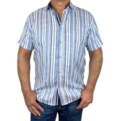 Avalon Stripe Linen S/S Big Mens Shirt - Blue/White