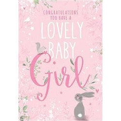 Baby Girl Rabbit and Squirrel Greeting Card