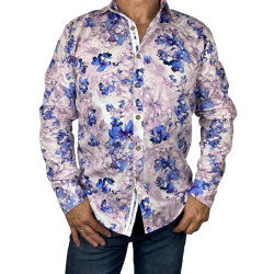 Banks Floral Cotton L/S Big Mens Shirt - Purple