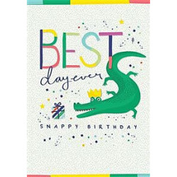 Birthday Kids Male Croc Wearing Crown and Present Greeting Card Tiny Friends