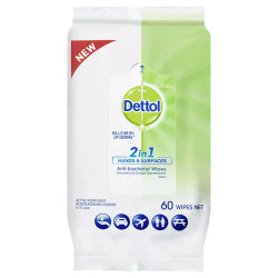 Dettol 2 in 1 Hands and Surfaces Antibacterial Wipes 60 Pack