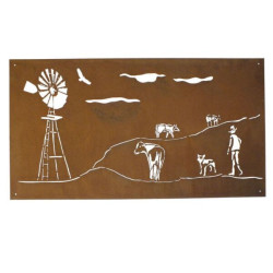 Drover and Windmill Metal Garden Wall Art Panel