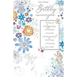 Fem In Touch Blue and Orange Flowers Greeting Card