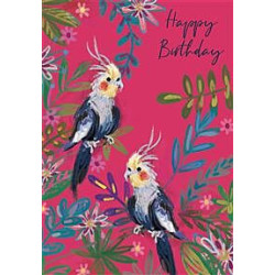 Female Two Birds on Hot Pink Greeting Card