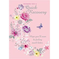 Get Well Fem Trad Flowers and Butterfly Greeting Card