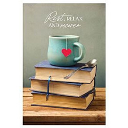 Get Well Female Cup of Tea on Books Greeting Card