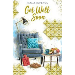 Get Well Male Chair Slippers Tea Greeting Card