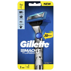 Gillette Mach3 Turbo Razor 1 Handle + 2 Cartridges 1 Pack