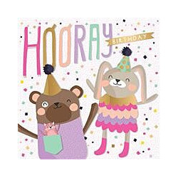 Hooray Bunny Bear with Cat in Pocket Greeting Card LOLS