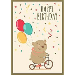 Kids Gen Bear on Bike with Balloons Greeting Card