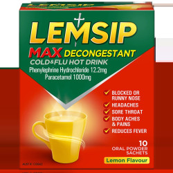 Lemsip Max Cold & Flu Hot Drink Decongestant PE Lemon 10 Sachets
