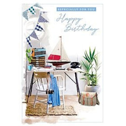 Male Desk with Sail Boat Greeting Card