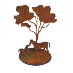 Mare and Foal Under Tree Metal Garden Art