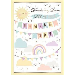 Naming Day Bunting Sun and Clouds Greeting Card