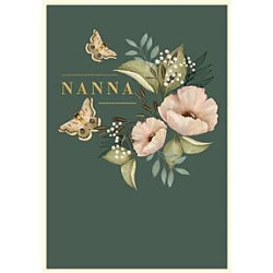 Nanna Butterflies and Flowers on Green Greeting Card