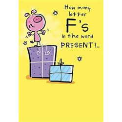 Pig standing on present Greeting Card Comic
