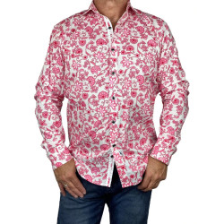 Potent Floral Cotton L/S Big Mens Shirt - Pink