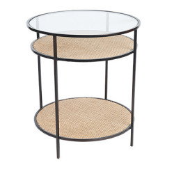 SH Marina Rattan Round Lamp Table with Black Frame
