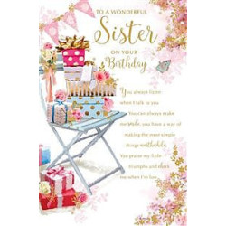 Sister In Touch Chair with Gifts Greeting Card