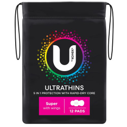 U By Kotex Ultrathins Pads Wing Super 12 Pack