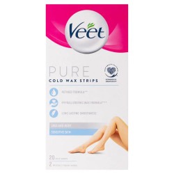 Veet Pure Hair Removal Cold Wax Strips Legs and Body Sensitive Skin 20 Pack